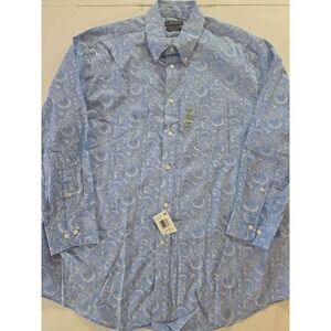 Lauren Ralph Lauren Mens Dress Shirt 16.5 34/35 Blue Paisley Regular Fit Stretch
